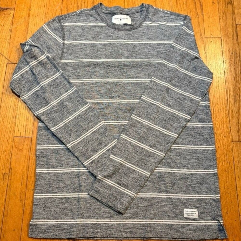 Modern Amusement Gray Striped Long Sleeve Shirt Mens Med Casual Cotton - Picture 10 of 10